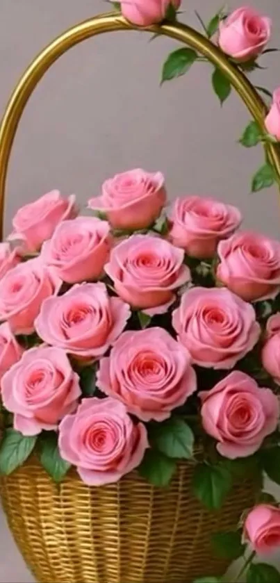 Basket filled with pink roses