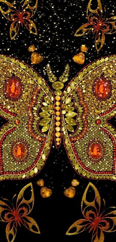 Intricate bejeweled butterfly art on luxurious mobile wallpaper.