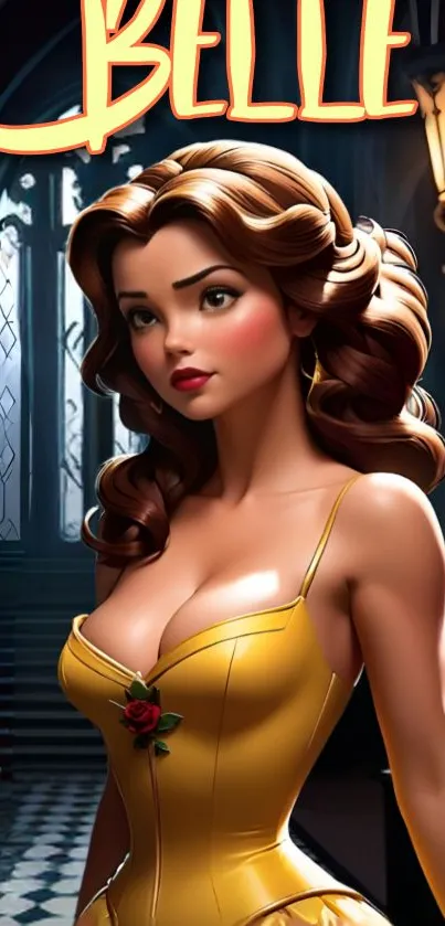 Belle in a yellow dress, Disney princess wallpaper.