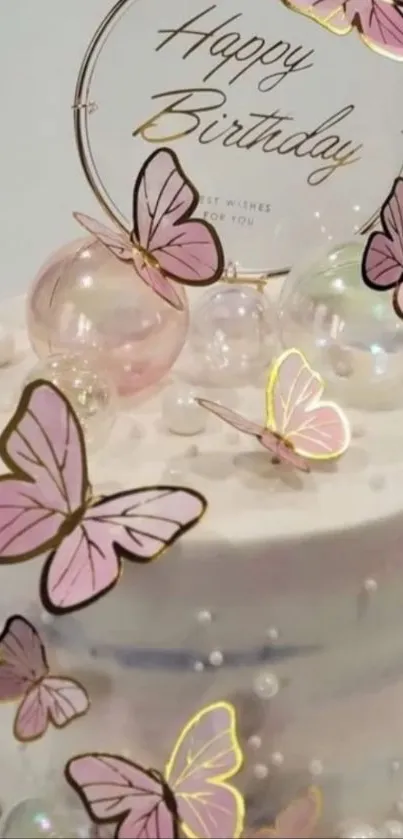 Elegant birthday cake with pink butterflies decoration