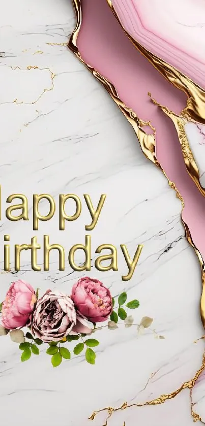 Elegant birthday wallpaper with gold accents and floral design.