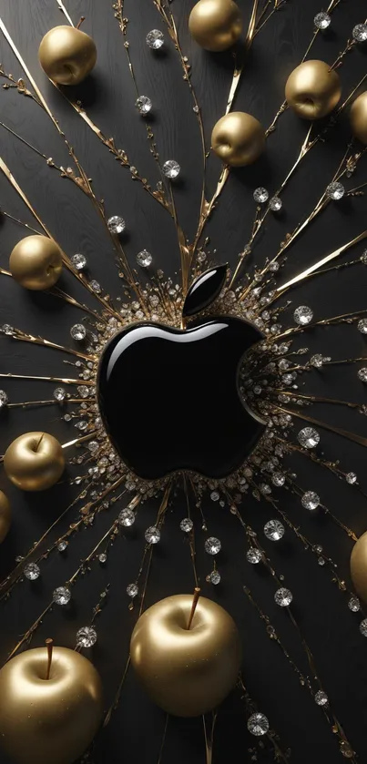 Elegant mobile wallpaper with black and gold apple design.