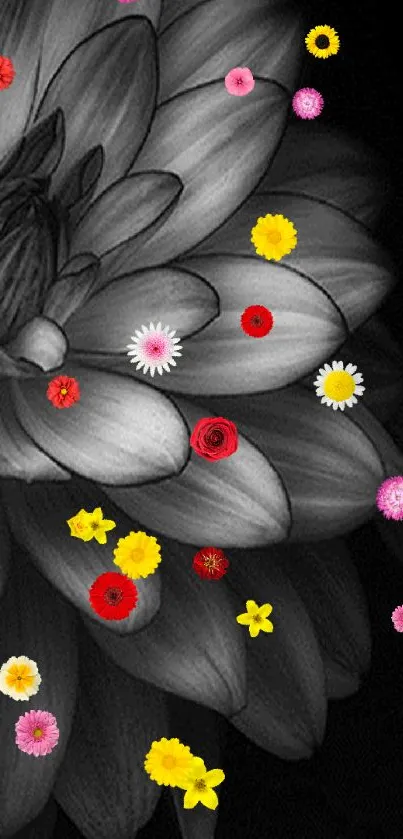 Monochrome floral art mobile wallpaper.