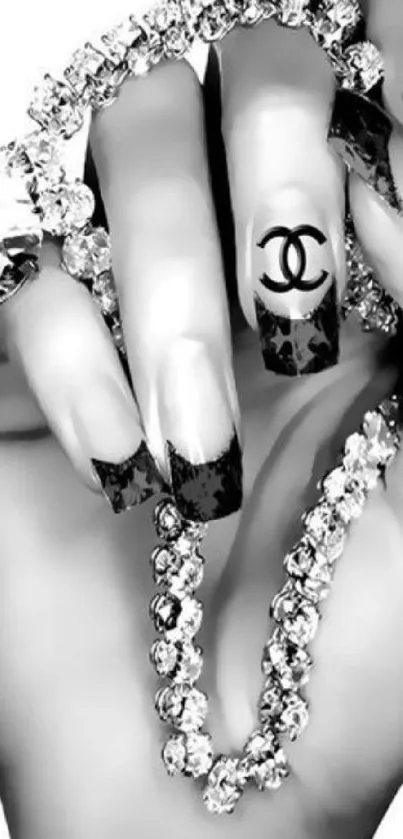 Black and white hand with luxury jewelry.