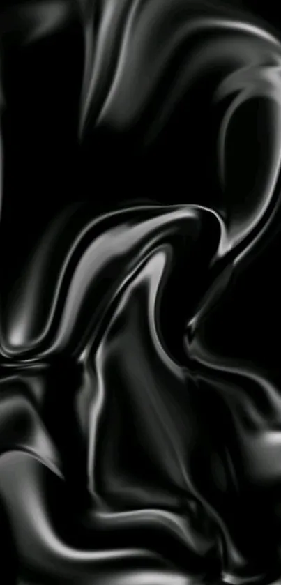 Elegant black abstract wallpaper with smooth, glossy swirls for mobile display.