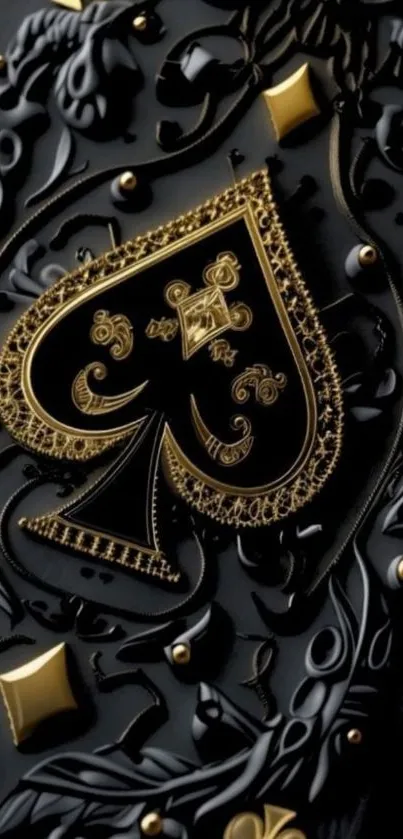 Elegant black and gold Ace of Spades design with intricate details.