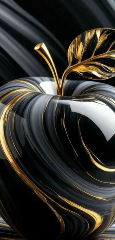 Luxurious black and gold apple wallpaper design.