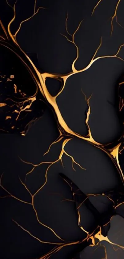 Elegant black and gold fractal design wallpaper.