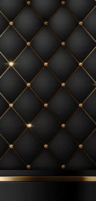 Elegant black and gold quilted pattern wallpaper with shine.