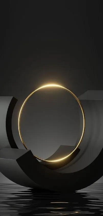 Elegant black and gold ring design with reflective surface.