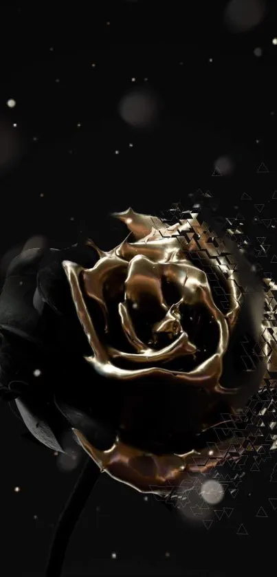 Luxury black and gold rose with digital dispersion effect.