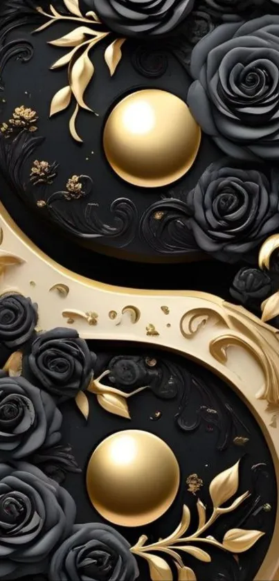 Black and gold rose design wallpaper