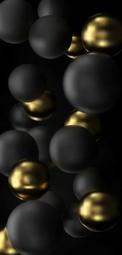 Black and gold spheres on dark background wallpaper.