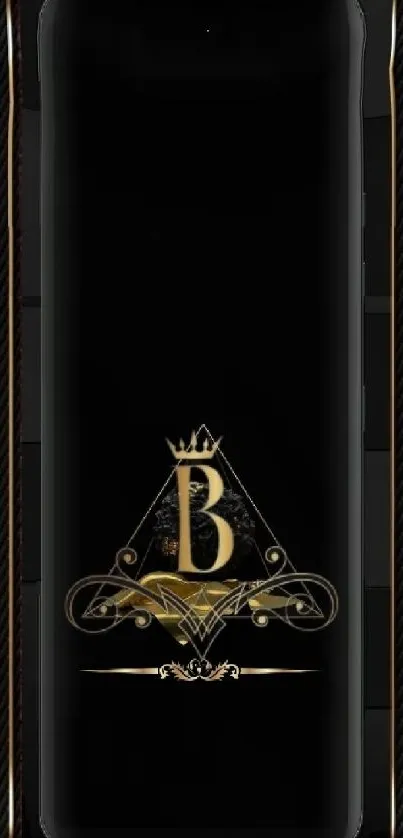 Elegant black and gold wallpaper featuring a regal crown and letter B.