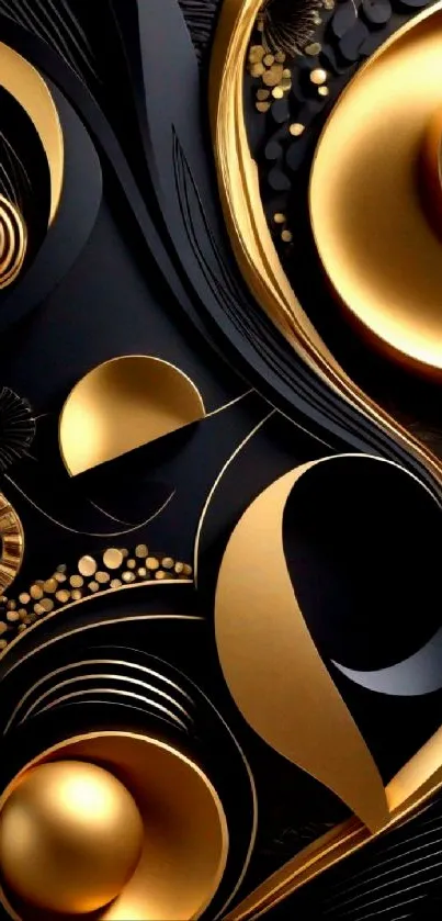 Elegant abstract mobile wallpaper with gold and black design elements.
