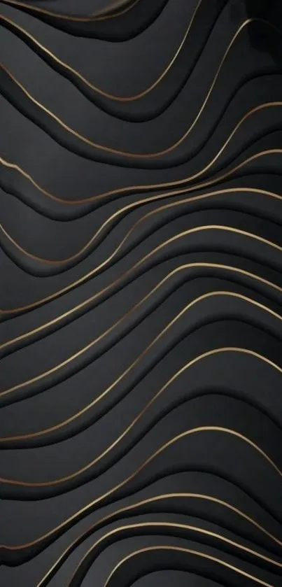 Elegant black wallpaper with gold lines on a mobile screen.