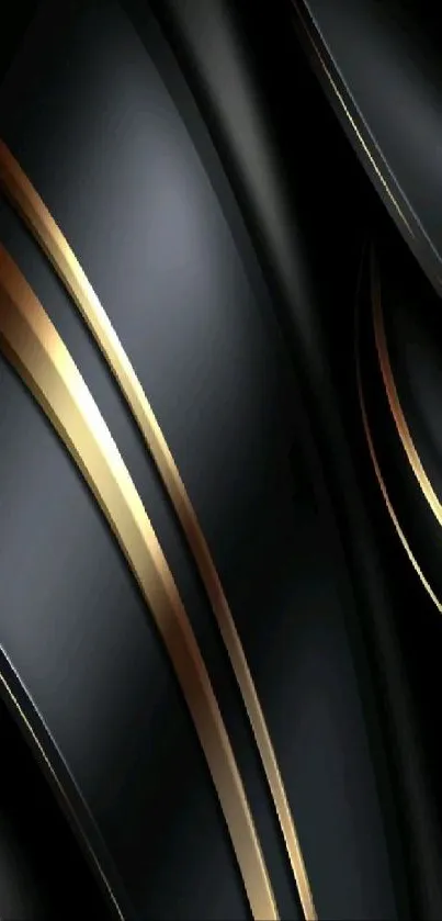 Abstract black and gold waves mobile wallpaper design.