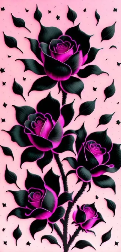 Black and pink roses on elegant mobile wallpaper.