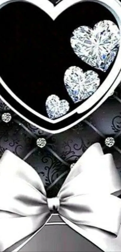 Luxurious black and silver wallpaper with heart designs.