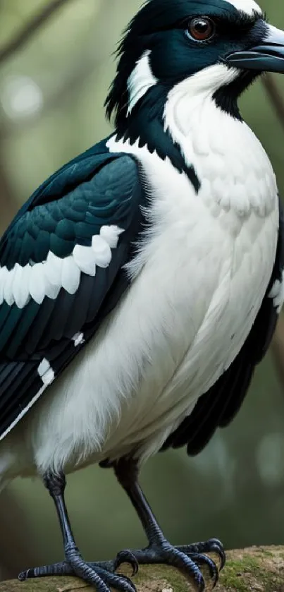 Elegant black-and-white bird perched on a branch in a natural setting.