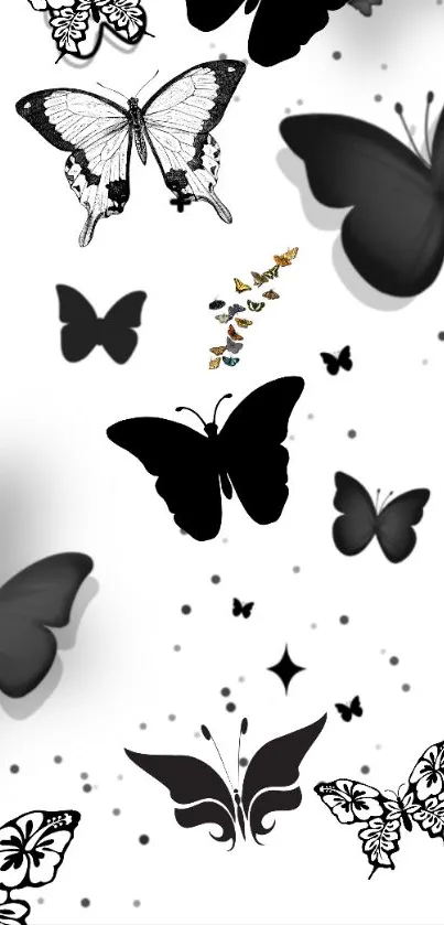 Black and white butterfly wallpaper for mobile.