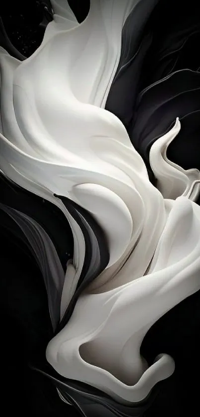 Elegant abstract black and white mobile wallpaper with flowing design.