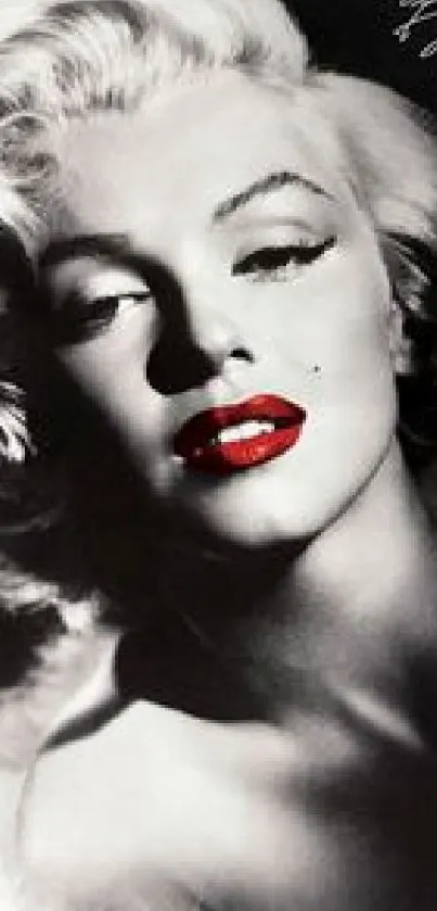 Black and white portrait wallpaper with red lips.