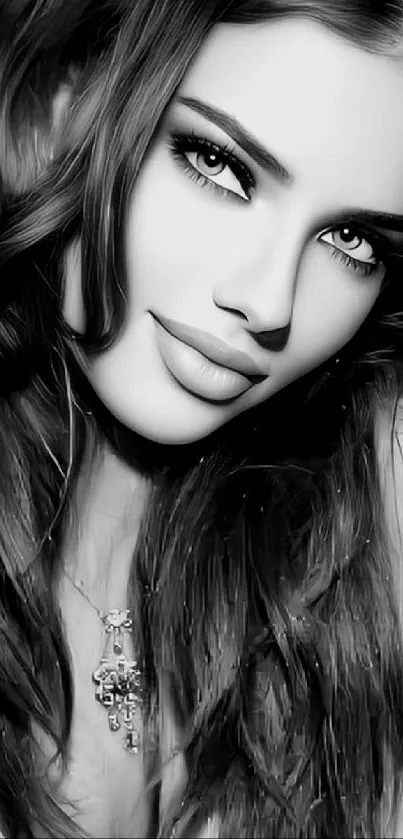 Elegant black and white portrait wallpaper for mobile.