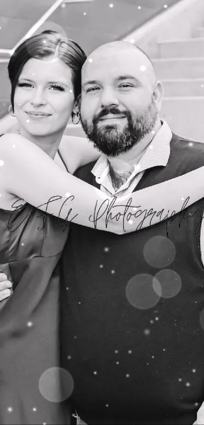 Black and white couple portrait on steps.