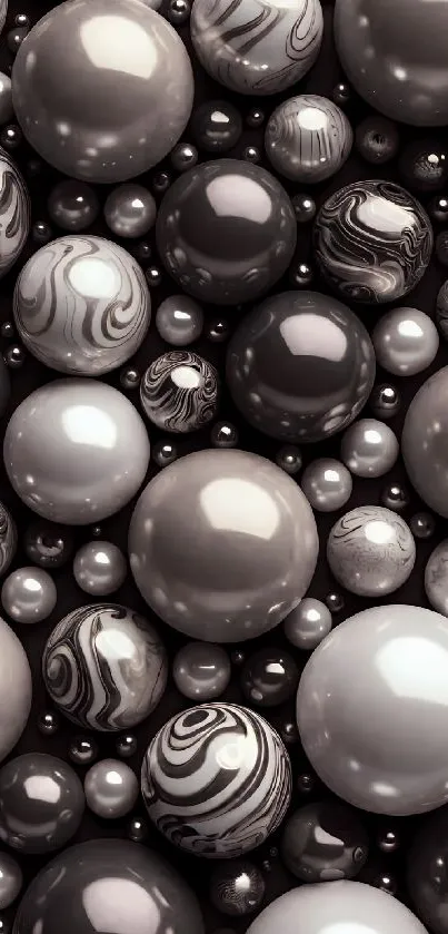 Elegant black and white spheres on mobile wallpaper.