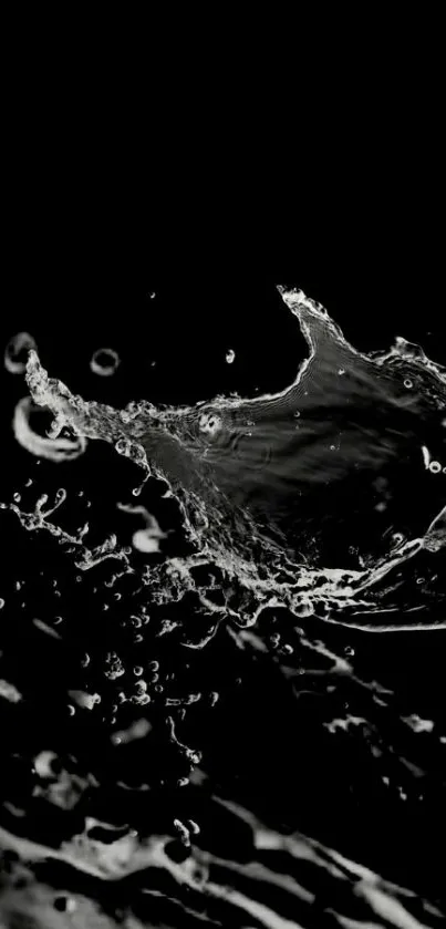 Black and white abstract splash with fluid motion on phone wallpaper.