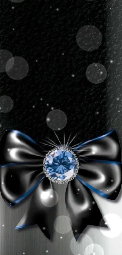 Elegant black bow with jewel on silver background.