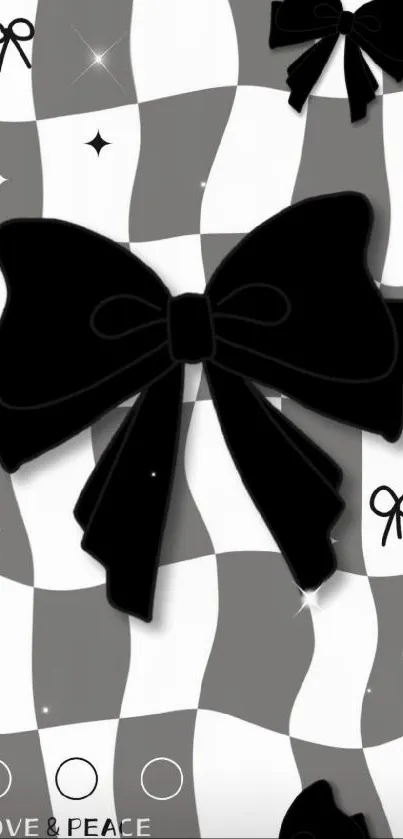 Elegant black bow on checkered background wallpaper