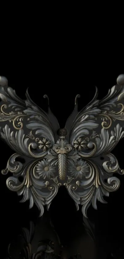 Decorative black and gold butterfly art wallpaper.