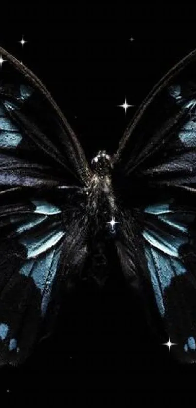 Elegant black butterfly on dark background mobile wallpaper.