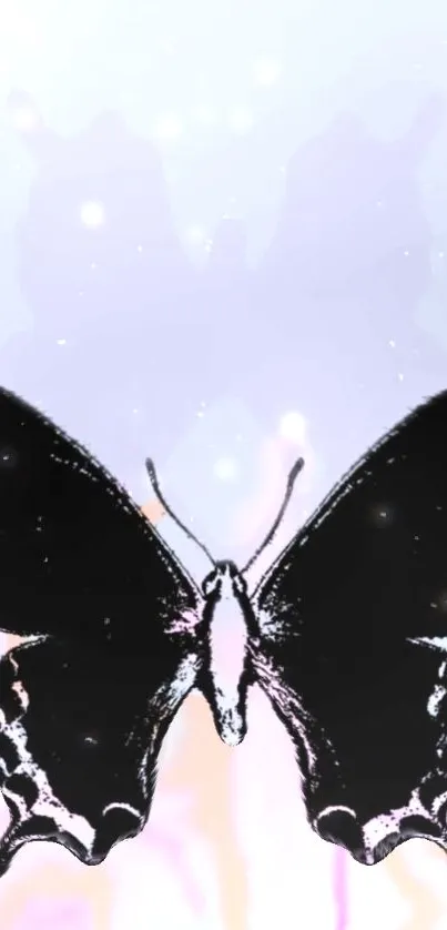 Elegant black butterfly on pastel mobile wallpaper.