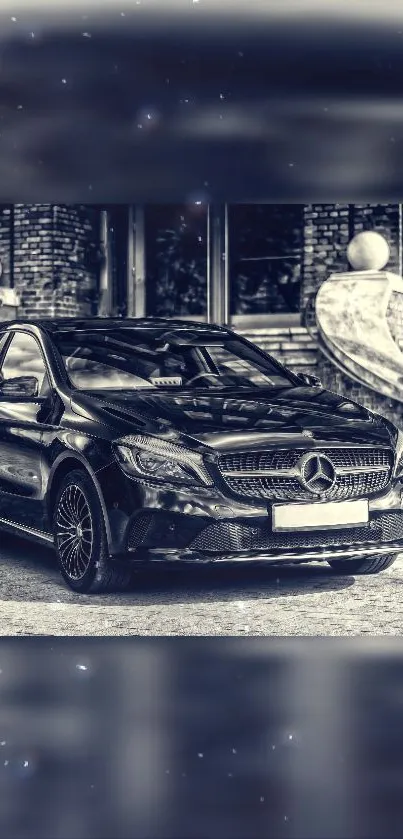 Stylish black Mercedes car in urban setting, perfect for mobile wallpaper.