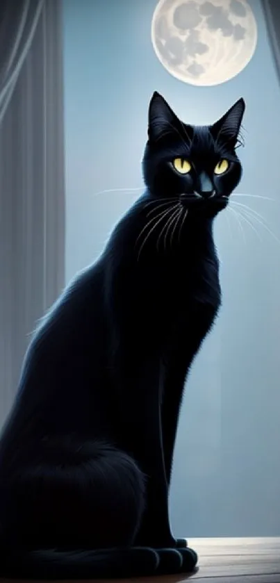 Black cat in moonlight, elegant mobile wallpaper.