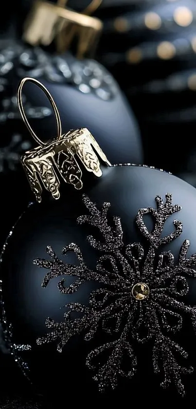 Elegant black Christmas ornament with silver accents.