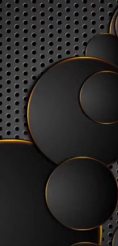 Black circles with golden highlights on dotted background wallpaper.