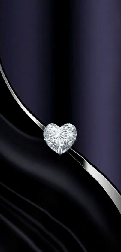 Elegant black wallpaper with heart-shaped diamond accent.