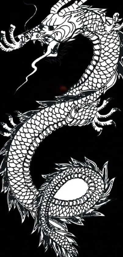 Intricate black dragon wallpaper design.