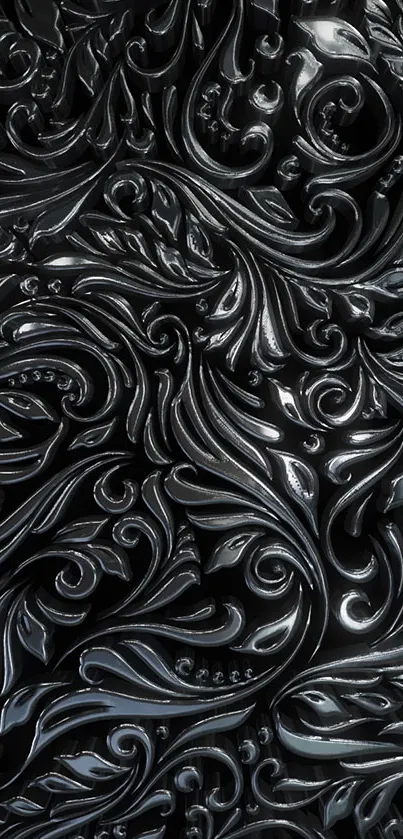 Elegant black floral pattern with glossy texture.