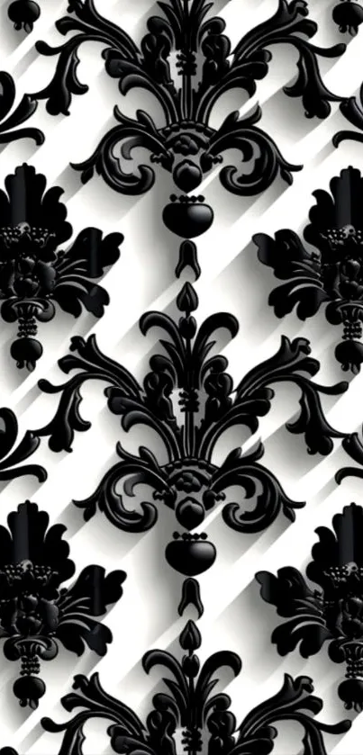 Elegant black floral pattern on a white background mobile wallpaper.