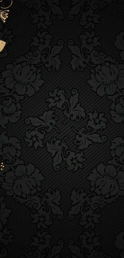 Elegant floral black wallpaper with gold accents.