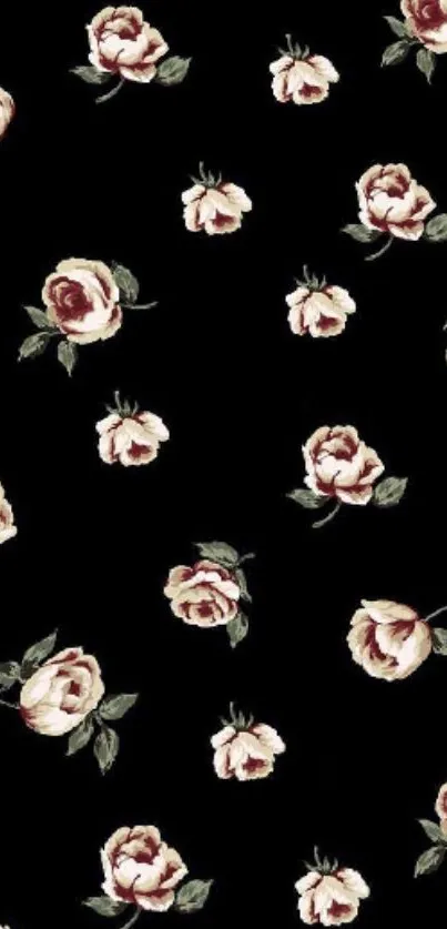 Elegant black wallpaper with classic floral design featuring roses.