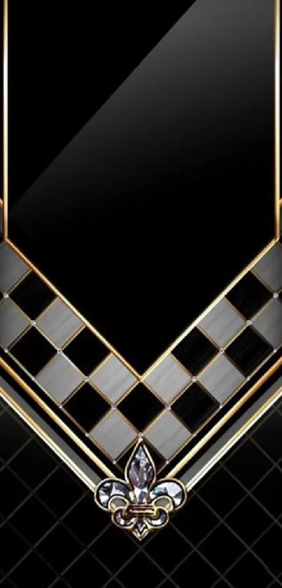 Elegant black and gold geometric phone wallpaper.