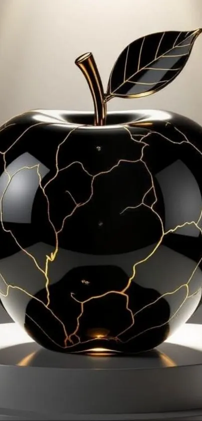 Elegant black apple with gold cracks on display.