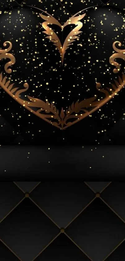 Elegant black and gold heart wallpaper design.