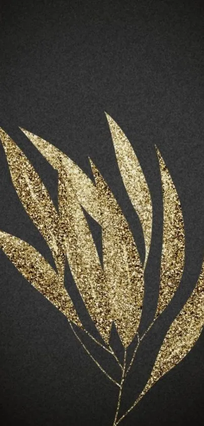 Elegant gold leaf on black wallpaper background.